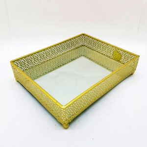 DECOR DE MESA BANDEJA METAL 28X22X6 DOURADO